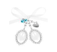 Hopzab Personalized Photo Oval Charm with 1 Oval Glass Cabochon 1 Picture Frame Photo Memory Wedding Bouquet Charm with Bow-Knot Pearl Heart Styled Pendent for Wedding Party Daily Use