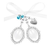 Hopzab Personalized Photo Oval Charm with 2 Oval Glass Cabochon 2 Picture Frame Photo Memory Wedding Bouquet Charm with Bow-Knot Pearl Heart Styled Pendent for Wedding Party Daily Use