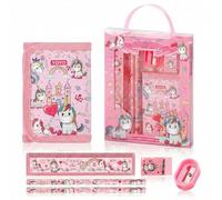 Hopzab School Stationery Set Stationery Gift Kit Includes Purse, 2 Pencils, 15cm Ruler, Eraser and Sharpener, Fixed Gift Set Perfect for Boys Girls Kids (Unicorn)