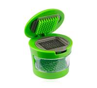 Hopzab Stainless Steel Garlic Press, Kitchen Chopper Cutter Gadget, Mincer with Clear Storage Tray, Effortless Slicing and Dicing, Dishwasher Safe Green