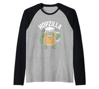 Hopzilla Beer Monster Hops IPA Brewery Bar Oktoberfest Raglan Baseball Tee