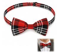 HOQBFSN Single Red Black Tartan Pre-Tied Bow Tie, Adjustable Elastic Strap Scottish Plaid Bowknot Neck Accessory, Unisex Adult Costume Decor for Burns Night Themed Party Supper Fancy Dress