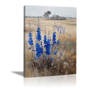 HOQIU Beautiful Wall Art Blue flowers on the steppe canvas artwork for wall, art prints, For living room, bedroom, bathroom, dining room, painting and decor.(blue)-70x100cm Framed