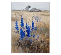 HOQIU Beautiful Wall Art Blue flowers on the steppe canvas artwork for wall, art prints, For living room, bedroom, bathroom, dining room, painting and decor.(blue)-80x120cm Unframed