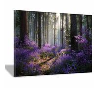 HOQIU Beautiful wall art Bluebell Forestse Path canvas artwork for wall, art prints, For living room, bedroom, bathroom, dining room, painting and decor.(Multicolor)-70x100cm Framed