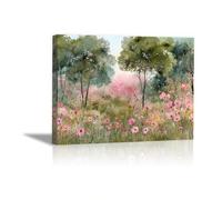 HOQIU Beautiful Wall Art Flowers in the forest canvas artwork for wall, art prints, For living room, bedroom, bathroom, dining room, painting and decor.(white)-70x100cm Framed
