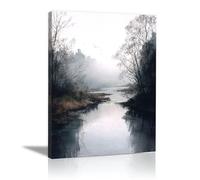 HOQIU Beautiful Wall Art Forest stream scenery canvas artwork for wall, art prints, For living room, bedroom, bathroom, dining room, painting and decor.(white)-30x40cm Framed