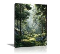 HOQIU Beautiful Wall Art Green forest landscape painting canvas artwork for wall, art prints, For living room, bedroom, bathroom, dining room, painting and decor.(green)-40x60cm Framed