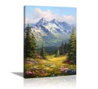 HOQIU Beautiful Wall Art Snow mountain forest scenery canvas artwork for wall, art prints, For living room, bedroom, bathroom, dining room, painting and decor.(green)-30x40cm Framed