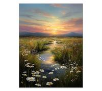 HOQIU Beautiful Wall Art The sun rises over the prairie stream canvas artwork for wall, art prints, For living room, bedroom, bathroom, dining room, painting and decor.(orange)-80x120cm Unframed