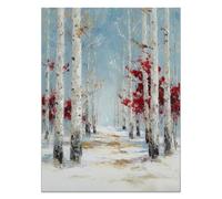 HOQIU Beautiful Wall Art Winter birch forest canvas artwork for wall, art prints, For living room, bedroom, bathroom, dining room, painting and decor.(red)-70x100cm Unframed