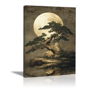 HOQIU Black And White Canvas Pictures Painting of a big tree under the moon prints for walls, canvas wall art, for Living Room Bedroom Bathroom Home Wall Decoration(black and white)-80x120cm Framed