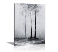 HOQIU Black And White Pictures Abstract landscape painting of the woods prints for walls, canvas wall art, for Living Room Bedroom Bathroom Home Office Wall Decoration(black and white)-30x40cm Framed