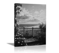 HOQIU Black And White Pictures Flower painting by the sea prints for walls, canvas wall art, for Living Room Bedroom Bathroom Home Office Wall Decoration(black and white)-40x60cm Framed