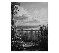 HOQIU Black And White Pictures Flower painting by the sea prints for walls, canvas wall art, for Living Room Bedroom Bathroom Home Office Wall Decoration(black and white)-30x40cm Unframed