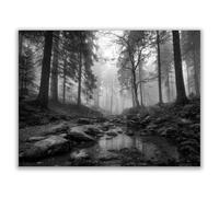 HOQIU Black And White Pictures For Walls Painting of misty forest streams canvas wall art, painting and decor, for Living Room Bedroom Home Decoration(black and white)-30x40cm Unframed