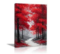 HOQIU Black And White Pictures For Walls Red leaf forest painting prints for walls, canvas wall art, for Living Room Bedroom Bathroom Home Office Wall Decoration(black and white)-40x60cm Framed