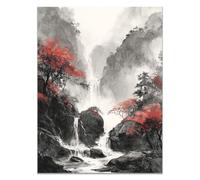 HOQIU Black And White Pictures Red leaf trees by the waterfall prints for walls, canvas wall art, for Living Room Bedroom Bathroom Home Office Wall Decoration(black and white)-70x100cm Unframed