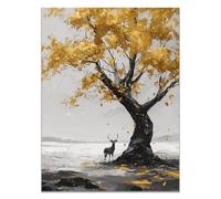 HOQIU Black And White Posters Deer painting under the tree canvas wall art, painting and decor, for Living Room Bedroom Home Decoration(black and white)-40x60cm Unframed