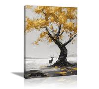 HOQIU Black And White Posters Deer painting under the tree canvas wall art, painting and decor, for Living Room Bedroom Home Decoration(black and white)-60x80cm Framed