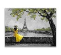 HOQIU Black And White Prints A painting of a woman in yellow by the river canvas wall art, painting and decor, for Living Room Bedroom Home Decoration(black and white)-60x80cm Unframed
