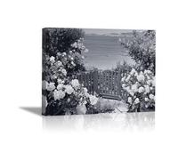HOQIU Black And White Wall Art Flower painting by the sea prints for walls, canvas wall art, for Living Room Bedroom Bathroom Home Office Wall Decoration(black and white)-80x120cm Framed