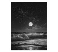 HOQIU Black And White Wall Art Ocean painting under the moon prints for walls, canvas wall art, for Living Room Bedroom Bathroom Home Office Wall Decoration(black and white)-40x60cm Unframed