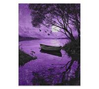 HOQIU Black And White Wall Art Under the moonlight, a boats on the lake canvas wall art, decorative paintings, for Bedroom Living Room Bathroom Home Decoration(black and white)-60x80cm Unframed