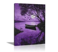 HOQIU Black And White Wall Art Under the moonlight, a boats on the lake canvas wall art, decorative paintings, for Bedroom Living Room Bathroom Home Decoration(black and white)-80x120cm Framed