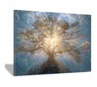 HOQIU Canvas Wall Art Glowing Golden Enchanted Tree tree poster, landscape wall art, for Living Room Bedroom Bathroom.(Multicolor)-60x80cm Framed