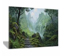 HOQIU Canvas Wall Art Jungle Waterfall Path canvas art, art print, house decor, bedroom wall decor above bed, prints for living room.(Multicolor)-40x60cm Framed