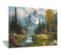 HOQIU Canvas Wall Art Rustic Cabin Mountain Views canvas art, art print, house decor, bedroom wall decor above bed, prints for living room.(Multicolor)-80x120cm Framed