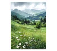 HOQIU Canvas Wall Art Scenery of the steppe mountains canvas art, art print, house decor, bedroom wall decor above bed, prints for living room.(green)-70x100cm Unframed