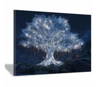 HOQIU Canvas Wall Art Starry Night Light Tree tree poster, landscape wall art, for Living Room Bedroom Bathroom.(Multicolor)-80x120cm Framed