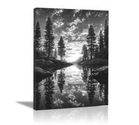HOQIU Grey Wall Art Landscape painting of forest streams canvas wall art, painting and decor, for Living Room Bedroom Home Decoration(black and white)-40x60cm Framed