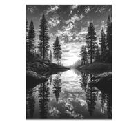 HOQIU Grey Wall Art Landscape painting of forest streams canvas wall art, painting and decor, for Living Room Bedroom Home Decoration(black and white)-40x60cm Unframed