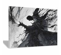 HOQIU halloween canvas wall art black Witch Casting Spell decorative painting, wall art, for Living Room Bathroom Bedroom Kitchen Decoration.(black)-70x100cm Framed
