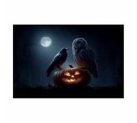 HOQIU halloween pictures Owl, Crow & Pumpkin canvas art, art print, house decor, bedroom wall decor above bed, prints for living room.(black)-80x120cm Unframed