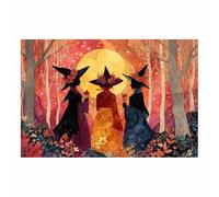 HOQIU halloween pictures Witches by Moon in Enchanted Forests canvas art, art print, house decor, bedroom wall decor above bed, prints for living room.(orange)-60x80cm Unframed