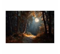 HOQIU indoor halloween wall decorations Moonlit Forests Path in Autumn canvas art, art print, house decor, bedroom wall decor above bed, prints for living room.(black)-30x40cm Unframed