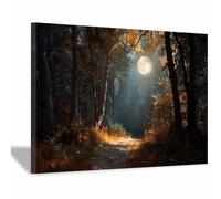 HOQIU indoor halloween wall decorations Moonlit Forests Path in Autumn canvas art, art print, house decor, bedroom wall decor above bed, prints for living room.(black)-60x80cm Framed
