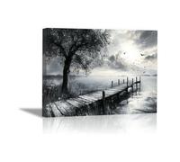 HOQIU Landscape Wall Art, Black and white landscape painting wall painting, canvas pictures for wall, For Bathroom, Living Room, Bedroom, Office. - 40x60cm Framed(black)
