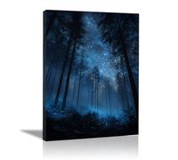 HOQIU Landscape Wall Art Forest painting under the stars canvas art, art print, house decor, bedroom wall decor above bed, prints for living room.(blue)-40x60cm Framed