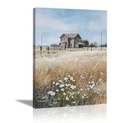 HOQIU Landscape Wall Art Painting of a hut on the grassland canvas art, art print, house decor, bedroom wall decor above bed, prints for living room.(green)-40x60cm Framed
