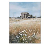 HOQIU Landscape Wall Art Painting of a hut on the grassland canvas art, art print, house decor, bedroom wall decor above bed, prints for living room.(green)-60x80cm Unframed