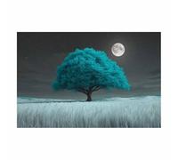 HOQIU Natural scenery wall art Teal s s Tree Full Moon decorative painting, wall art, for Living Room Bathroom Bedroom Kitchen Decoration.(Multicolor)-70x100cm Unframed