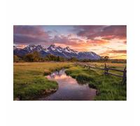 HOQIU Natural scenery wall art Teton Valley Stream decorative painting, wall art, for Living Room Bathroom Bedroom Kitchen Decoration.(Multicolor)-70x100cm Unframed