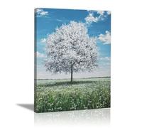 HOQIU Natural Scenery Wall Art White trees on the grassland decorative painting, wall art, for Living Room Bathroom Bedroom Kitchen Decoration.(blue)-30x40cm Framed