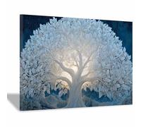 HOQIU Print Canvas Poster Decor Glowing Silver Night Tree canvas prints, nature wall art, for Bathroom Home Office Decor(Multicolor)-60x80cm Framed