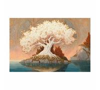 HOQIU Print Canvas Poster Decor Glowing White Tree Reflection canvas prints, nature wall art, for Bathroom Home Office Decor(Multicolor)-60x80cm Unframed